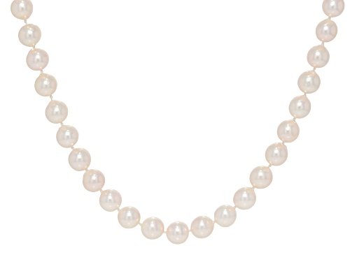 8mm White Cultured Japanese Akoya Pearl 14k Yellow Gold 18 Inch Strand Necklace - Size 18
