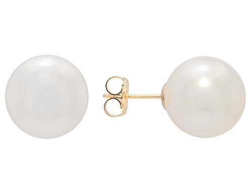 11mm White Cultured South Sea Pearl 14k Yellow Gold Stud Earrings