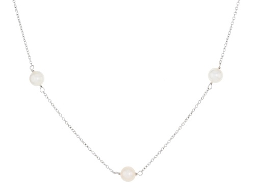 7mm White Cultured Freshwater Pearl Sterling Silver 18 Inch Station Necklace - Size 18