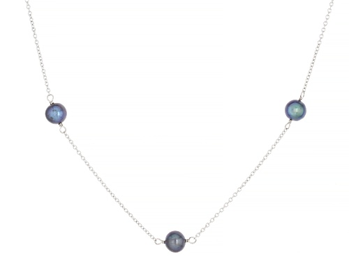 Black Cultured Freshwater Pearl Sterling Silver 18 Inch Strand Necklace - Size 18