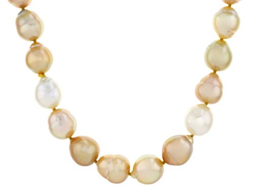 9-12mm Multi-Color Cultured South Sea Pearl 18k Yellow Gold Over Sterling Silver 20 Inch Necklace - Size 20