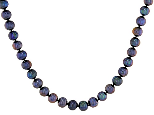 9mm Black Cultured Freshwater Pearl Sterling Silver 18 Inch Strand Necklace - Size 18