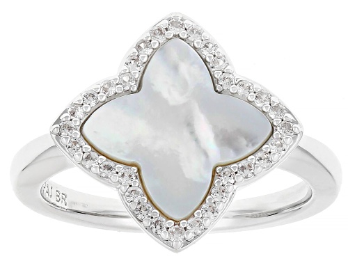 White South Sea Mother-Of-Pearl With 0.23ctw Lab Created White Sapphire Rhodium Over Brass Ring - Size 10