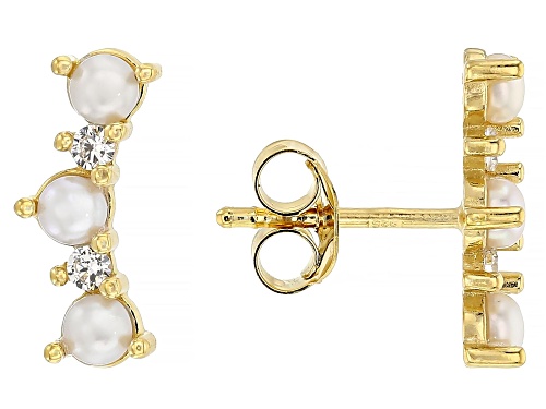 2mm White Cultured Freshwater Pearl & Bella Luce® 14k Yellow Gold Over Sterling Silver Earrings