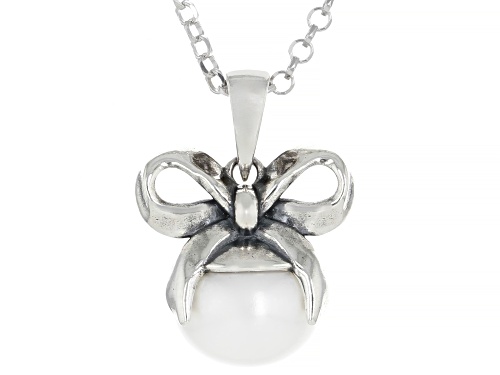 10mm White Cultured Freshwater Pearl Sterling Silver Bow Pendant