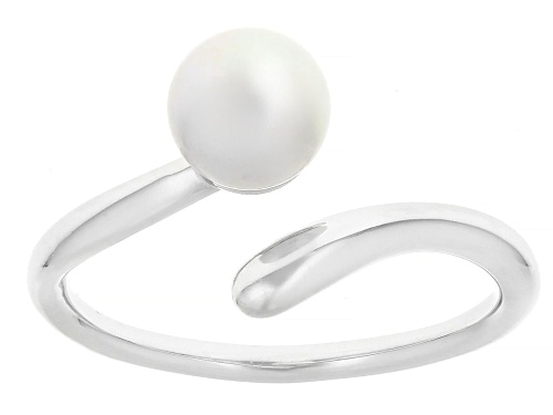 6mm White Cultured Freshwater Pearl Sterling Silver Bypass Ring - Size 9