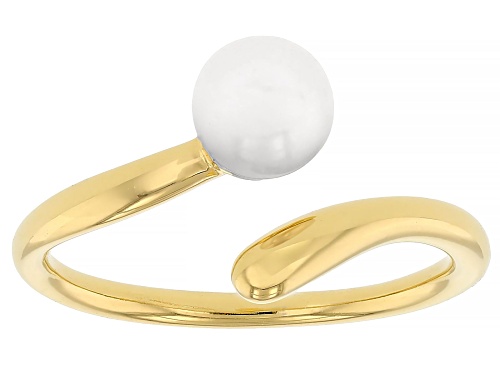 6mm White Cultured Freshwater Pearl 14k Yellow Gold Over Sterling Silver Bypass Ring - Size 8