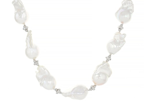 Genusis™ 13-15mm White Cultured Freshwater Pearl Rhodium Over Sterling Silver 20 Inch Necklace - Size 20