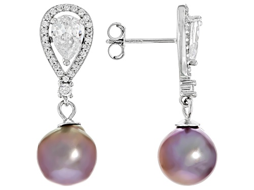 9mm Lavender Cultured Kasumiga Pearl With Bella Luce® Rhodium Over Sterling Silver Earrings