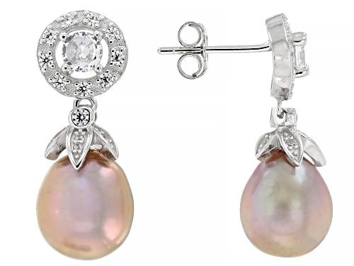9.5mm Cultured Kasumiga Pearl With Bella Luce®  Rhodium Over Sterling Silver Earrings