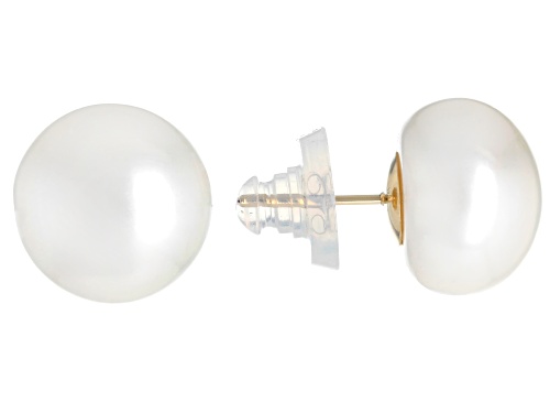 12mm White Cultured Freshwater Pearl 14k Yellow Gold Stud Earrings