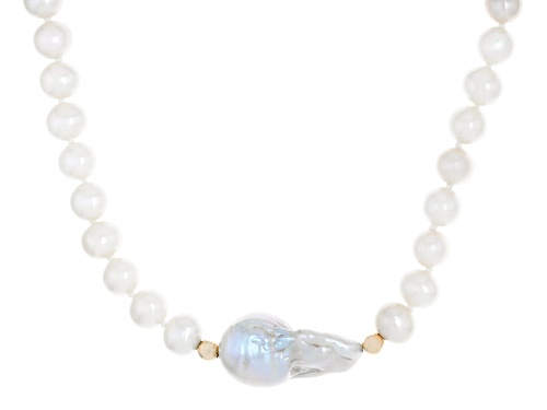 Genusis™ 6-16mm White Cultured Freshwater Pearl 14k Yellow Gold 18 Inch Strand Necklace - Size 18