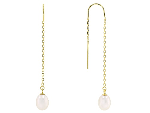 7-8mm White Cultured Freshwater Pearl 14k Yellow Gold Over Sterling Silver Earrings