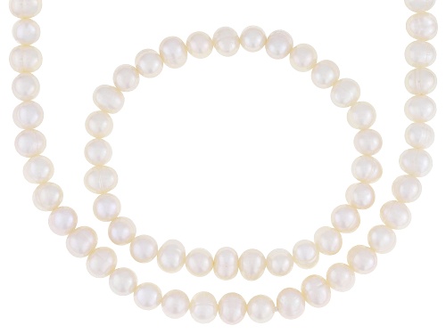 6mm White Cultured Freshwater Pearl 30 Inch Strand Necklace and Bracelet Set