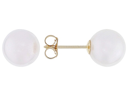 8mm White Cultured Japanese Akoya Pearl 14k Yellow Gold Earrings