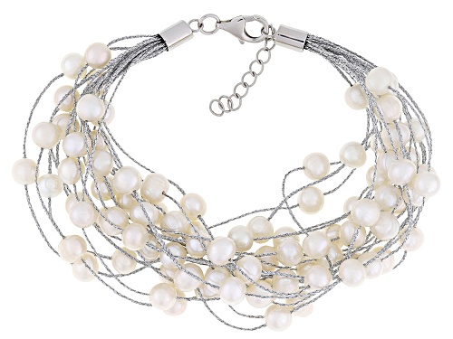 5mm White Cultured Freshwater Pearl Sterling Silver Bracelet