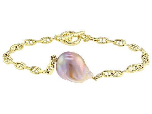 Genusis™ 15-16mm Pink Cultured Freshwater Pearl 18k Yellow Gold Over Sterling Silver Bracelet - Size 8