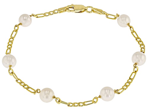 6-7mm White Cultured Freshwater Pearl 18k Yellow Gold Over Sterling Silver Station Bracelet - Size 8