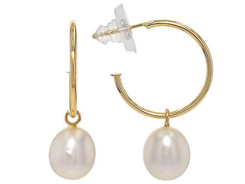 8mm White Cultured Freshwater Pearl 14k Yellow Gold Earrings