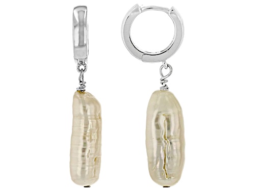 White Cultured Freshwater Pearl Rhodium Over Sterling Silver Earrings