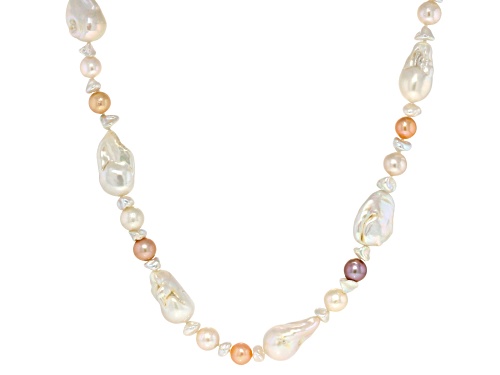 Genusis™ 3-14mm Multi-Color Cultured Freshwater Pearl Rhodium Over Silver 36 Inch Strand Necklace - Size 36
