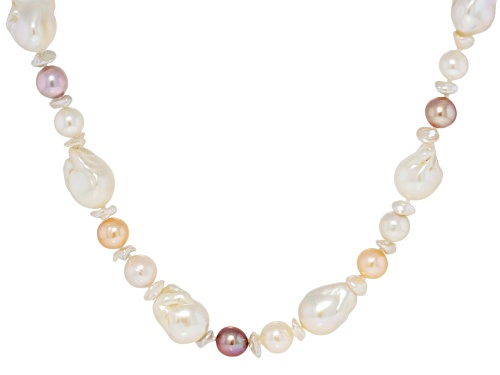Genusis™ 3-14mm Multi-Color Cultured Freshwater Pearl Rhodium Over Silver 18 Inch Strand Necklace - Size 18