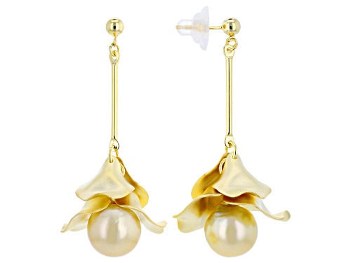 11mm Golden Cultured Freshwater Pearl 18k Yellow Gold Over Sterling Silver Earrings