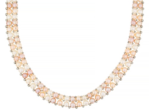 6.5mm Multi-Color Cultured Freshwater Pearl Rhodium Over Sterling Silver 18 Inch Strand Necklace - Size 18
