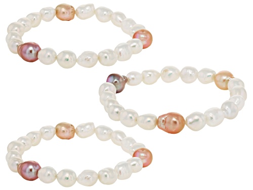Genusis™ 6-9mm Multi-Color Cultured Freshwater Pearl Stretch Bracelet Set Of 3