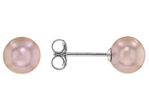 7.5mm Pink Cultured Freshwater Pearl Rhodium Over Sterling Silver Stud Earrings