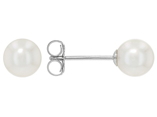 6.5mm White Cultured Freshwater Pearl Rhodium Over Sterling Silver Stud Earrings