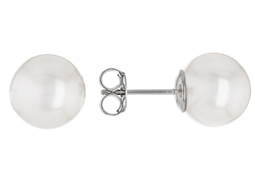 Genusis™ 10mm White Cultured Freshwater Pearl Rhodium Over Sterling Silver Stud Earrings