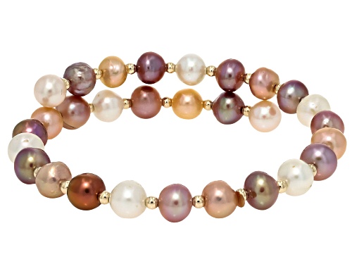 Genusis™ 6-7mm Multi-Color Cultured Freshwater Pearl 14k Yellow Gold Wrap Bracelet
