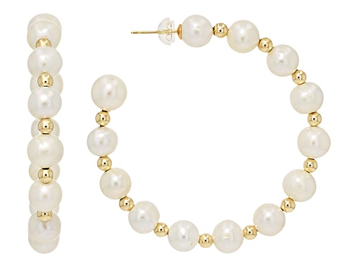 Genusis™ 6-7mm White Cultured Freshwater Pearl 14k Yellow Gold Hoop Earrings