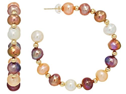 Genusis™ 6-7mm Multi-Color Cultured Freshwater Pearl 14k Yellow Gold Hoop Earrings