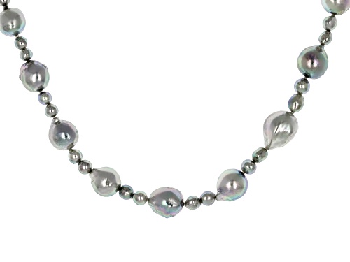 6.-9.5mm and  3-4.5mm Platinum Cultured Japanese Akoya Pearl Sterling Silver Strand Necklace - Size 20