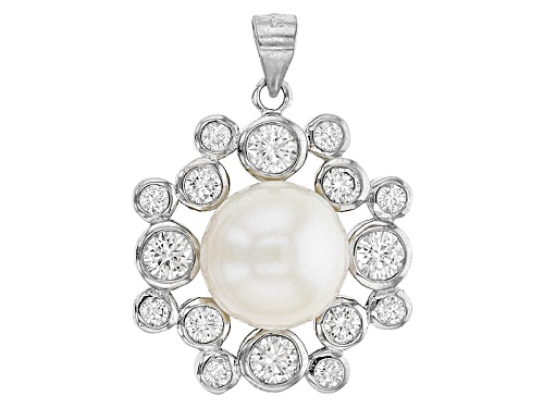 11-12mm White Culture Freshwater Pearl With 4.32ctw Bella Luce® Rhodium Over Silver Pendant