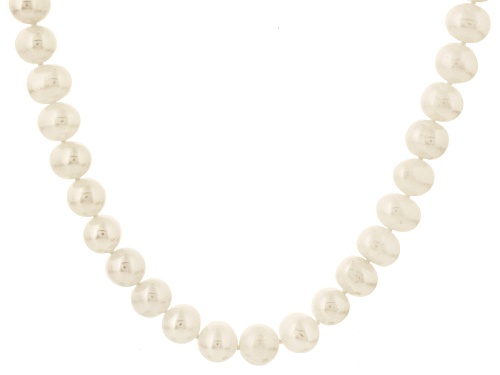 8-8.5mm White Cultured Freshwater Pearl Rhodium Over Sterling Silver Strand Necklace - Size 32