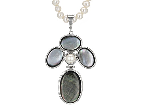 6-8mm Cultured Freshwater Pearl, Mother-Of-Pearl Rhodium Over Silver Enhancher With 28 Inch Necklace