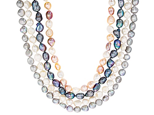 8-10mm White, Multi-Peach, Gray & Black Cultured Freshwater Pearl 63 Inch Strand Necklace Set Of 4 - Size 63