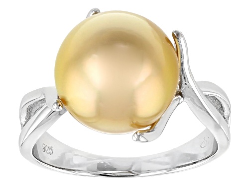 11-12mm Golden Cultured South Sea Pearl Rhodium Over Sterling Silver Ring - Size 12