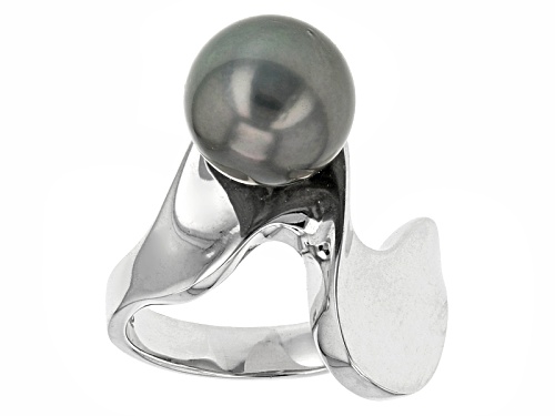 10mm Cultured Tahitian Pearl Rhodium Over Sterling Silver Ring - Size 11