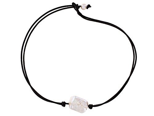 8.5-25mm White Cultured Freshwater Pearl 18 Inch Black Leather Cord Necklace - Size 18