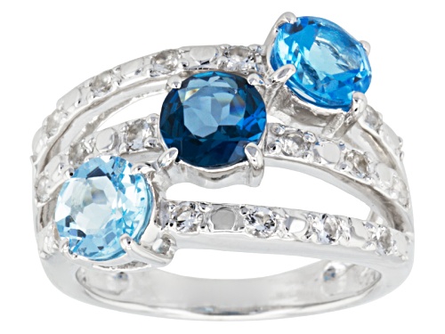 Photo of 3.03ctw London Blue, Swiss Blue And Glacier Topaz™ With .42ctw White Topaz Sterling Silver Ring - Size 8
