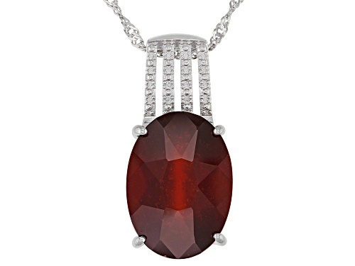 Photo of 12.50ct Oval Hessonite Garnet Rhodium Over Sterling Silver Solitaire Pendant With Chain
