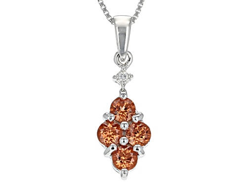 Photo of 1.15ctw Round Mandarin Garnet  And .02ctw Round White Zircon Sterling Silver Pendant With Chain