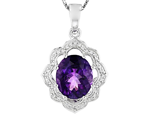 Photo of 3.49ct Oval Moroccan Amethyst And .23ctw Round White Zircon Sterling Silver Pendant With Chain