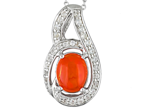 Photo of .91ct Ethiopian Opal And .42ctw Round White Zircon Rhodium Over Sterling Silver Pendant With Chain
