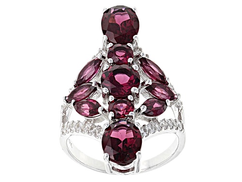 5.34ctw Round, Oval, And Marquise Raspberry color Rhodolite With .43ctw Zircon Silver Ring - Size 6