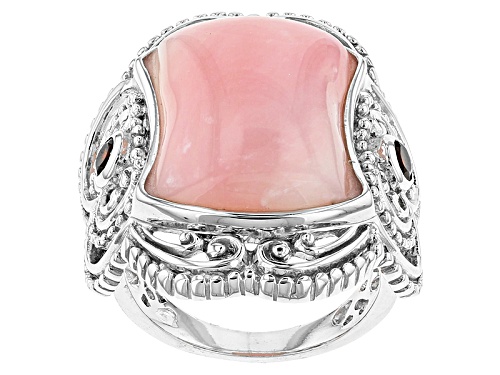 20x15mm Fancy Cut Cabochon Peruvian Pink Opal And .21ctw Vermelho Garnet™ Sterling Silver Ring - Size 6